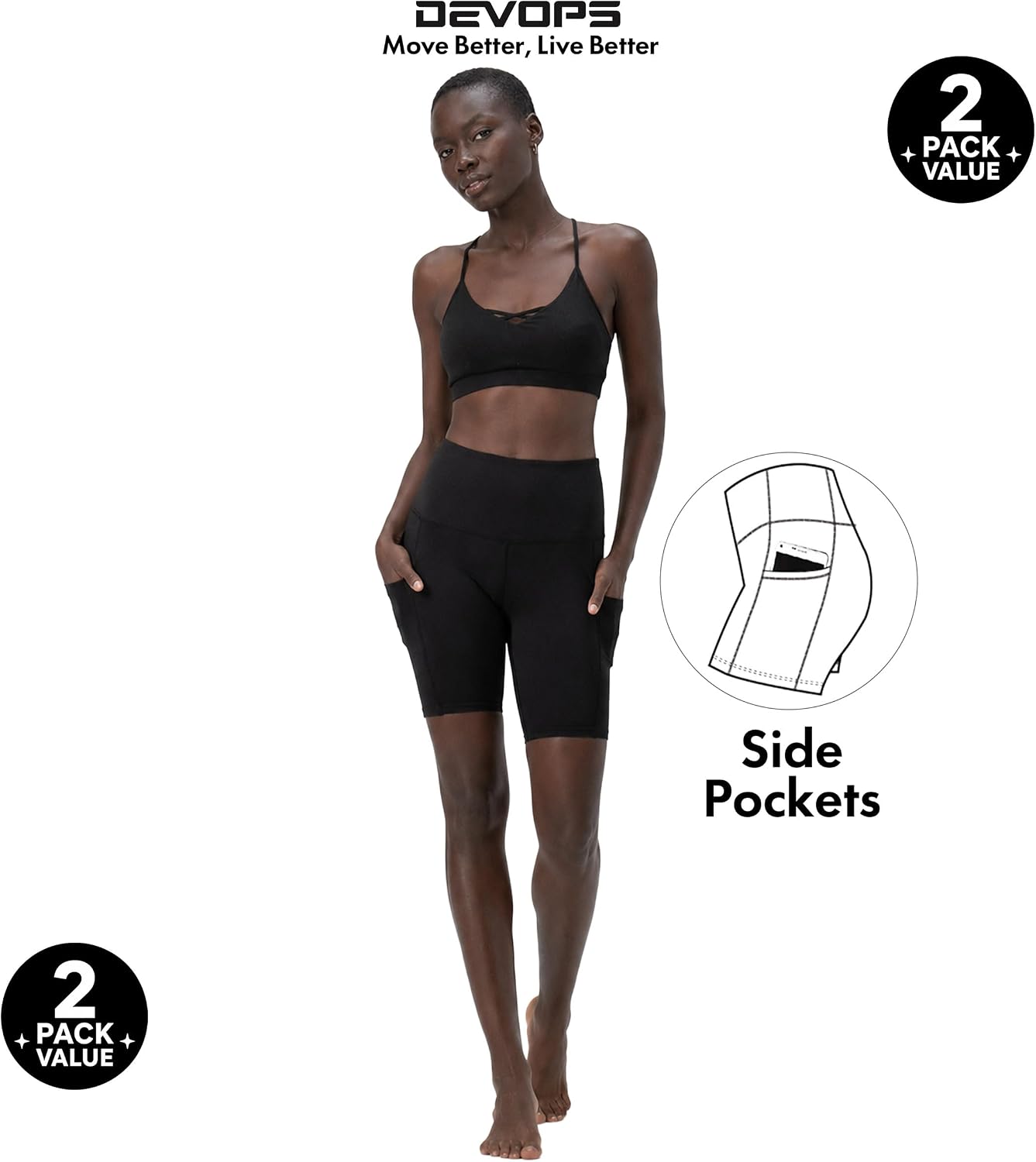 2 Pack Women'S 8" Biker Shorts High Waist Yoga Workout with Pockets | Athletic Compression Fit, Functional Side Pockets, 4-Way Stretch Performance,Advanced Moisture Wicking