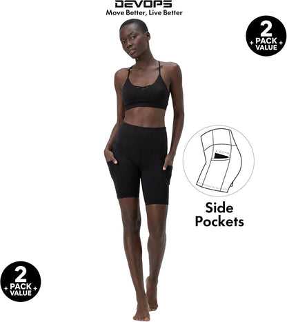 2 Pack Women'S 8" Biker Shorts High Waist Yoga Workout with Pockets | Athletic Compression Fit, Functional Side Pockets, 4-Way Stretch Performance,Advanced Moisture Wicking