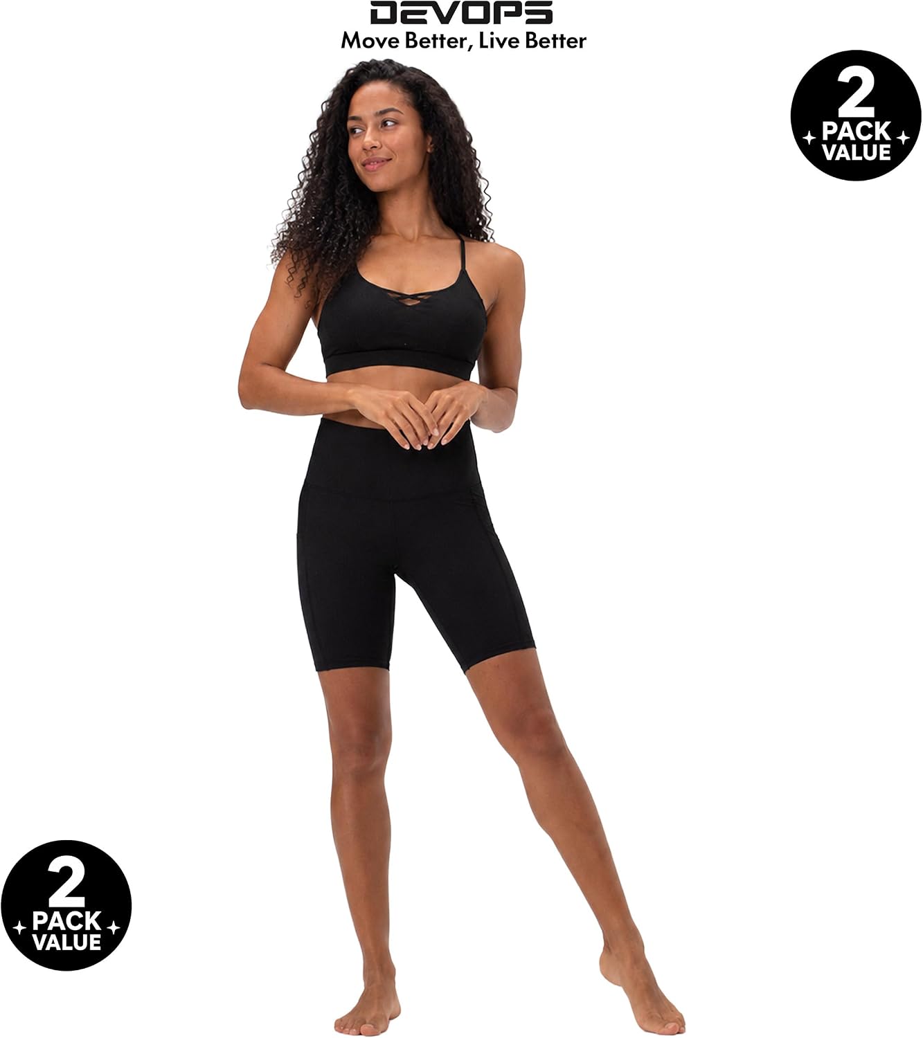 2 Pack Women'S 8" Biker Shorts High Waist Yoga Workout with Pockets | Athletic Compression Fit, Functional Side Pockets, 4-Way Stretch Performance,Advanced Moisture Wicking