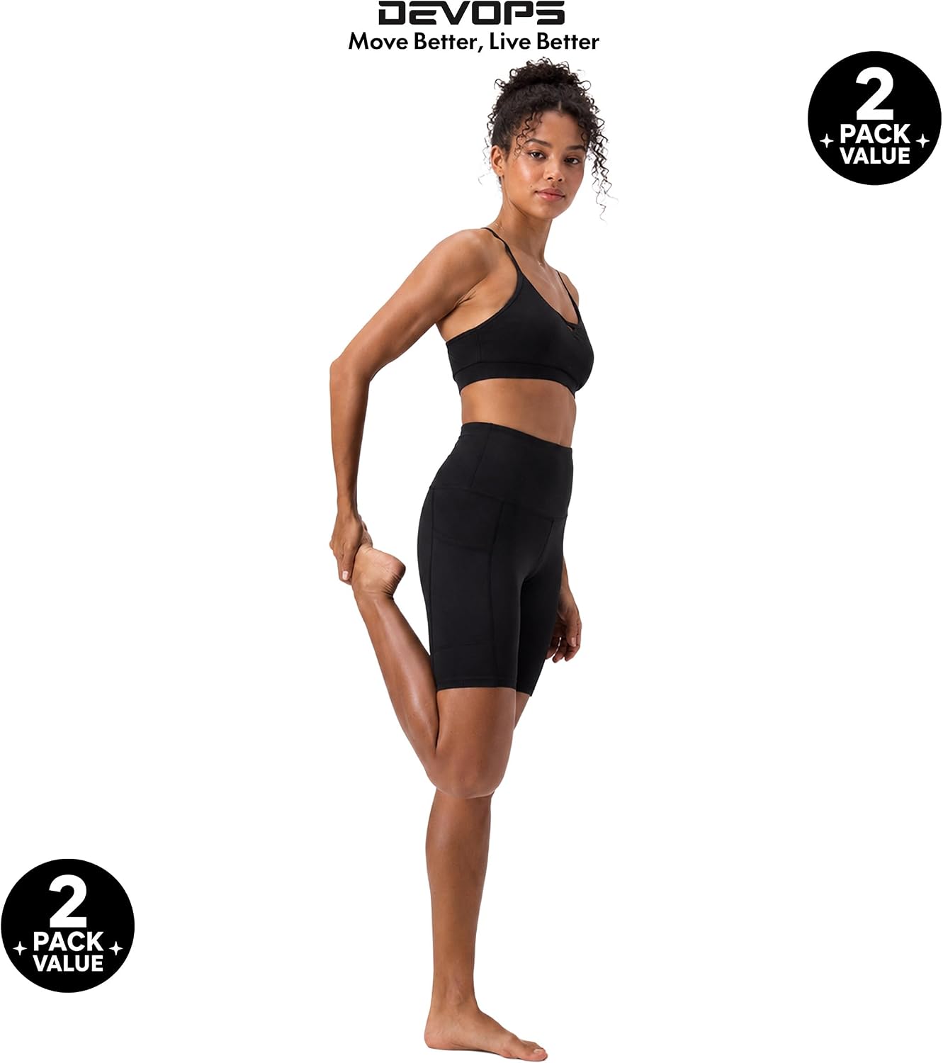 2 Pack Women'S 8" Biker Shorts High Waist Yoga Workout with Pockets | Athletic Compression Fit, Functional Side Pockets, 4-Way Stretch Performance,Advanced Moisture Wicking