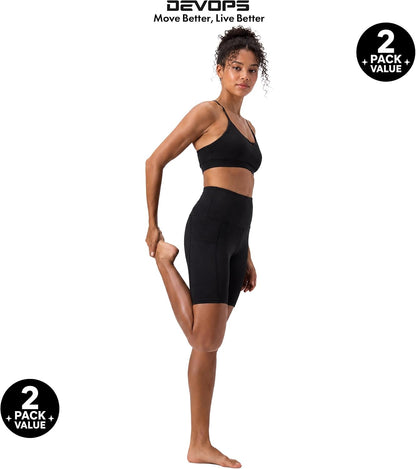 2 Pack Women'S 8" Biker Shorts High Waist Yoga Workout with Pockets | Athletic Compression Fit, Functional Side Pockets, 4-Way Stretch Performance,Advanced Moisture Wicking