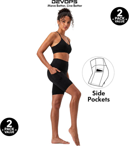 2 Pack Women'S 8" Biker Shorts High Waist Yoga Workout with Pockets | Athletic Compression Fit, Functional Side Pockets, 4-Way Stretch Performance,Advanced Moisture Wicking