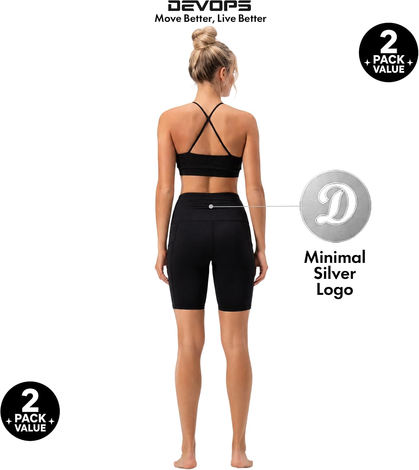 2 Pack Women'S 8" Biker Shorts High Waist Yoga Workout with Pockets | Athletic Compression Fit, Functional Side Pockets, 4-Way Stretch Performance,Advanced Moisture Wicking