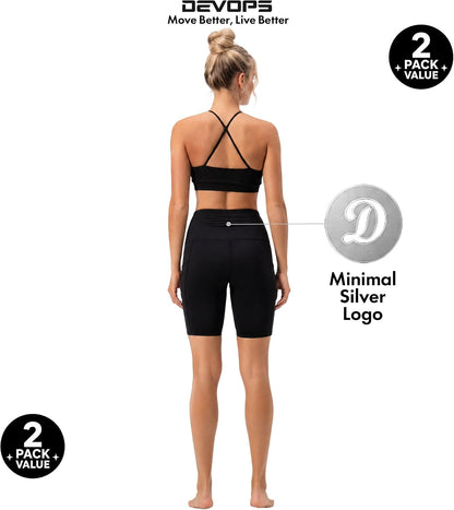 2 Pack Women'S 8" Biker Shorts High Waist Yoga Workout with Pockets | Athletic Compression Fit, Functional Side Pockets, 4-Way Stretch Performance,Advanced Moisture Wicking