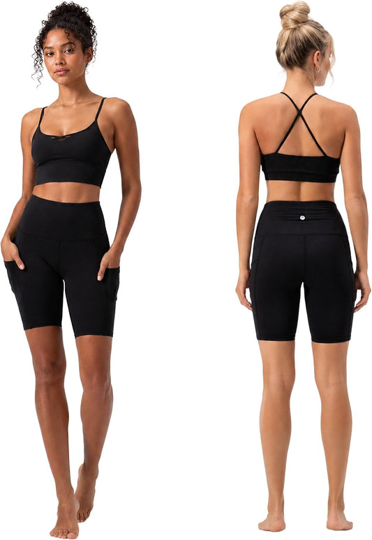 2 Pack Women'S 8" Biker Shorts High Waist Yoga Workout with Pockets | Athletic Compression Fit, Functional Side Pockets, 4-Way Stretch Performance,Advanced Moisture Wicking