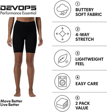 2 Pack Women'S 8" Biker Shorts High Waist Yoga Workout with Pockets | Athletic Compression Fit, Functional Side Pockets, 4-Way Stretch Performance,Advanced Moisture Wicking